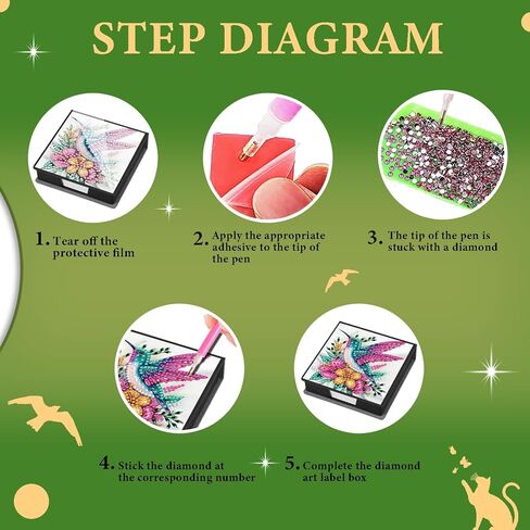 Diamond Art Kits for Adults Sticky Note Holder, Diamond Painting Notes Box Diamond Dots Decoration Gem Arts and Diamond Office Desk Supplies Contains 160 Sheets of Paper Hummingbird in Saudi Arabia