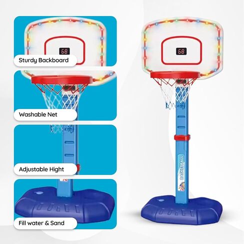 Basketball Hoop Set for Kids Toddler Indoor Outdoor, Digital Scoreboard, Adjustable Height 3 Levels, 2 Balls, Easy Setup, Poolside Sports Portable Goal, Ages 3-12, Toy for Boys Girls. in Saudi Arabia