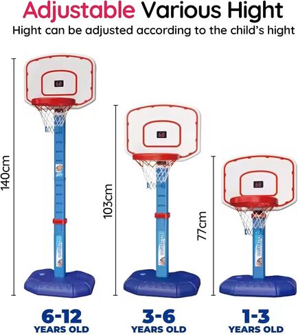 Basketball Hoop Set for Kids Toddler Indoor Outdoor, Digital Scoreboard, Adjustable Height 3 Levels, 2 Balls, Easy Setup, Poolside Sports Portable Goal, Ages 3-12, Toy for Boys Girls. in Saudi Arabia