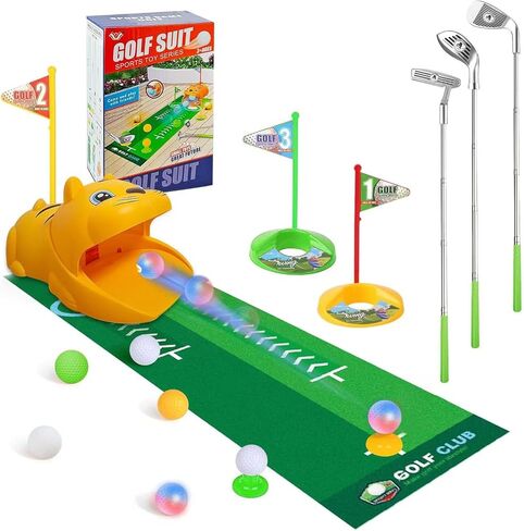 Upgraded Kids Toy Golf Set with Tiger Automatic Returner, Led Light Up Night Golf Balls, 3 Clubs, Putting Mat, 3-8 Toddler Mini Golf Games, Indoor Outdoor Sports Toys for Kids in Saudi Arabia