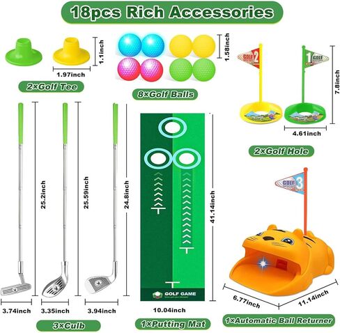 Upgraded Kids Toy Golf Set with Tiger Automatic Returner, Led Light Up Night Golf Balls, 3 Clubs, Putting Mat, 3-8 Toddler Mini Golf Games, Indoor Outdoor Sports Toys for Kids in Saudi Arabia