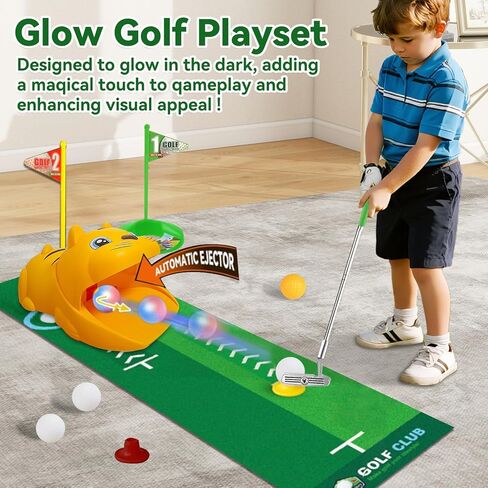 Upgraded Kids Toy Golf Set with Tiger Automatic Returner, Led Light Up Night Golf Balls, 3 Clubs, Putting Mat, 3-8 Toddler Mini Golf Games, Indoor Outdoor Sports Toys for Kids in Saudi Arabia
