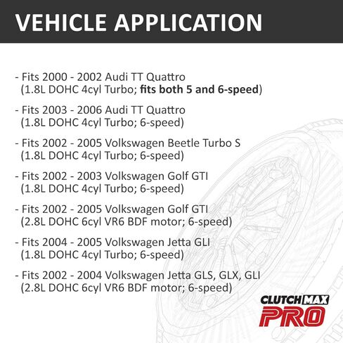 مجموعة القابض ClutchMaxPRO شديدة التحمل من OEM مع أسطوانة تابعة متوافقة مع 2000-2006 TT Quattro 2002-2005 VW Beetle Turbo S Golf Jetta 1.8L 2.8L VR6 BDF 6 سرعات (CP02017HDRWS-CK) in Saudi Arabia