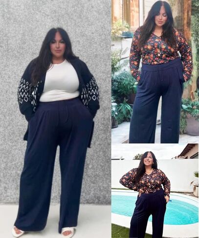 TIYOMI Plus Size Pants for Women Wide Leg Flowy Yogo Lounge Sweatpants Casual High Waisted Pajama with Pockets All Seasons in Saudi Arabia