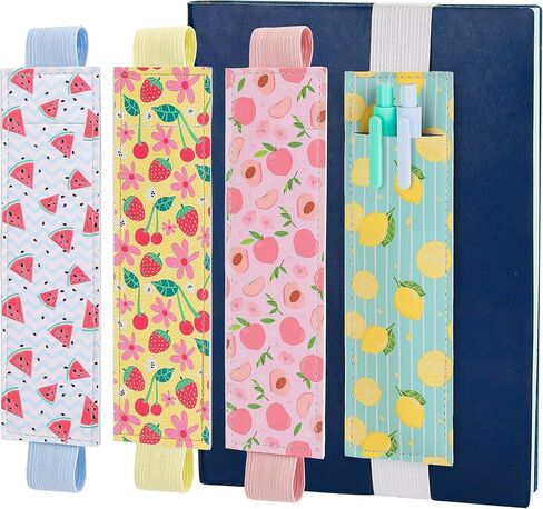 4 Colorful Elastic Band Faux Leather Pen Holder Gifts, 4 Beautiful Designs, 6.3 x 1.77 inches, detachable pen holder for notebook (flower) in Saudi Arabia