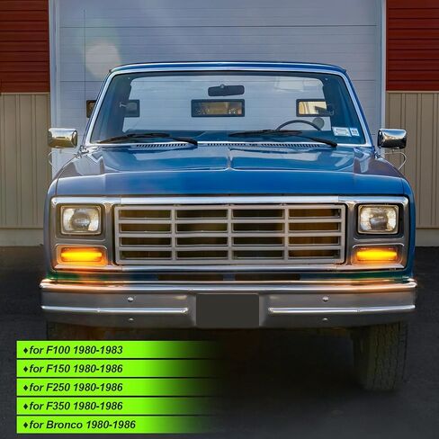 ضوء زاوية LED متوافق مع 1980-1986 F150 F250 F350 Bronco 1980-1983 F100 ضوء إشارة الانعطاف الكهرماني المتسلسل، أضواء القيادة/وقوف السيارات البيضاء قطعتان من عدسات الدخان in Kuwait