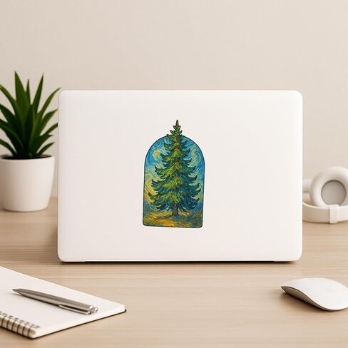 (3 Pack) Post-Impressionist Gogh Style Spruce Tree Sticker (1.75" x 2.75") in Saudi Arabia