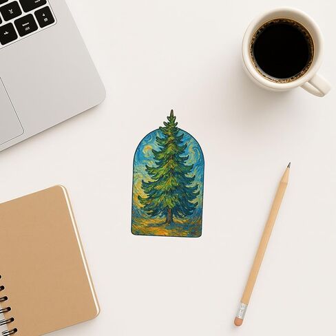 (3 Pack) Post-Impressionist Gogh Style Spruce Tree Sticker (1.75" x 2.75") in Saudi Arabia