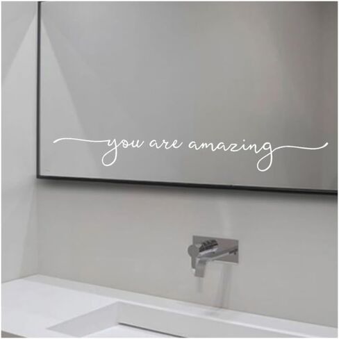 ملصق مرآة لديكور الحائط من الفينيل You Are Amazing ديكور الحمام من الفينيل لتزيين غرفة البنات ملصقات مرآة بدون مرآة 17 × 2 بوصة (أسود) in Kuwait