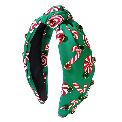 Christmas Headbands Candy Canes Crystal Knotted Headband Christmas Holiday Headwear Hair Accessories Gifts (Green) in Saudi Arabia