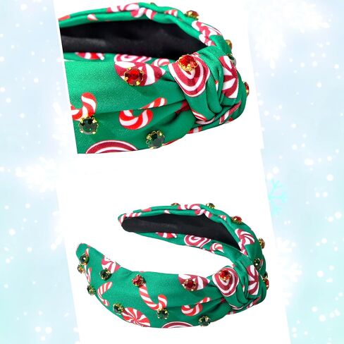 Christmas Headbands Candy Canes Crystal Knotted Headband Christmas Holiday Headwear Hair Accessories Gifts (Green) in Saudi Arabia