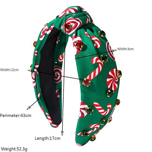 Christmas Headbands Candy Canes Crystal Knotted Headband Christmas Holiday Headwear Hair Accessories Gifts (Green) in Saudi Arabia