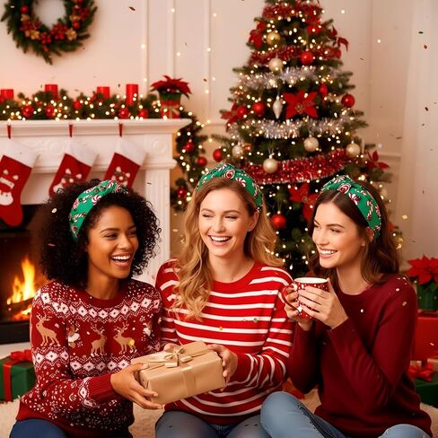 Christmas Headbands Candy Canes Crystal Knotted Headband Christmas Holiday Headwear Hair Accessories Gifts (Green) in Saudi Arabia