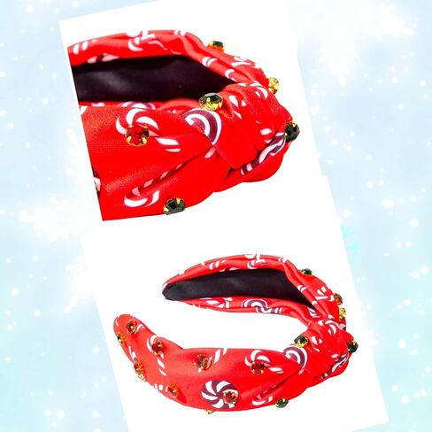 Christmas Headbands Candy Canes Crystal Knotted Headband Christmas Holiday Headwear Hair Accessories Gifts (Green) in Saudi Arabia