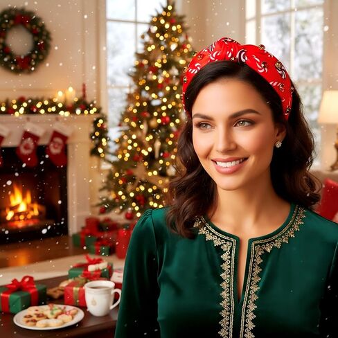 Christmas Headbands Candy Canes Crystal Knotted Headband Christmas Holiday Headwear Hair Accessories Gifts (Green) in Saudi Arabia