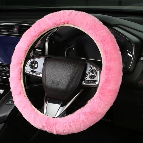 Cxtiy Fluffy Warm Steering Wheel Cover, Faux Wool Soft Texture Cute Plush Lint-Free Steering Wheel Interior 14-15inch (Black) in Saudi Arabia