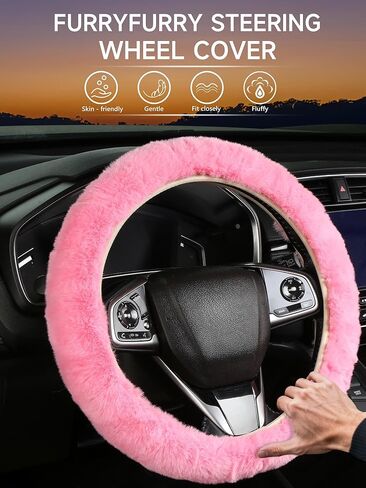 Cxtiy Fluffy Warm Steering Wheel Cover, Faux Wool Soft Texture Cute Plush Lint-Free Steering Wheel Interior 14-15inch (Black) in Saudi Arabia
