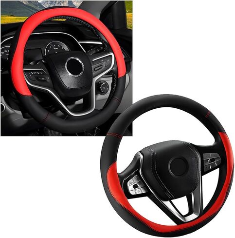 Car Steering Wheel Cover, Premium Leather Steering Wheel Protector with Anti-Slip Lining, Universal 15" Soft Breathable Auto Steering Wheel Cover, Interior Car Accessories (Black&Purple) in Saudi Arabia