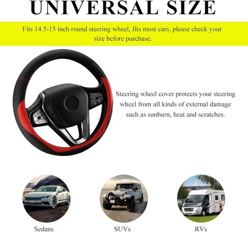 Car Steering Wheel Cover, Premium Leather Steering Wheel Protector with Anti-Slip Lining, Universal 15" Soft Breathable Auto Steering Wheel Cover, Interior Car Accessories (Black&Purple) in Saudi Arabia