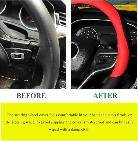 Car Steering Wheel Cover, Premium Leather Steering Wheel Protector with Anti-Slip Lining, Universal 15" Soft Breathable Auto Steering Wheel Cover, Interior Car Accessories (Black&Purple) in Saudi Arabia