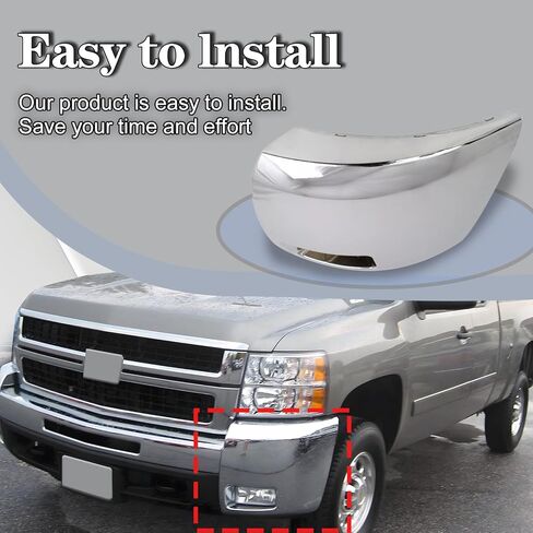 CarPartsDepot Front Bumper End Cap Right & w/o Fog Lamp Hole Compatible with Chevrolet 2007-2010 Silverado 2500HD 3500HD Chrome in Saudi Arabia
