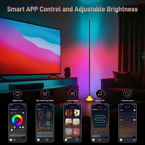 Smart LED Corner Floor Lamp – 16 Million DIY Colors, 68+ Scenes, Music Sync, App & Remote Control, Ambient Color-Changing Light for Living Rooms, Bedrooms & Gaming Rooms (1 Pack) in Saudi Arabia