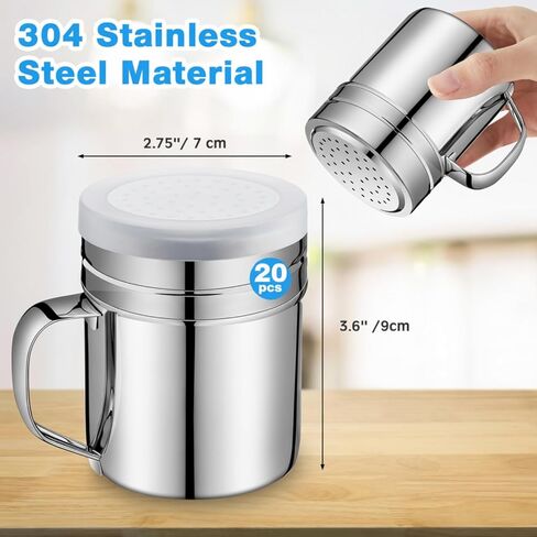 12 Pcs 10 oz Stainless Steel Spice Shakers with Holes and Lids Dredge Shakers with Handle Versatile Salt Shaker for Sugar Pepper Seasoning Flour Popcorn Cinnamon Powder Container Accessories in Kuwait