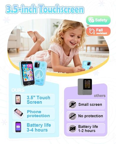 هاتف ذكي للأطفال، ألعاب هاتف للأطفال الصغار بشاشة لمس 3.5 بوصة للفتيات بعمر 3 4 5 6 7 8 سنوات، هاتف تعليمي للأطفال هدايا عيد الميلاد للفتيات من سن 3 إلى 8 سنوات، كاميرا مزدوجة، متتبع العادة، مشغل فيديو in Kuwait