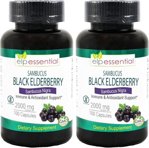ELP ESSENTIAL Black Elderberry Capsules 2000mg | 100 Count | Super Concentrated Sambucus Extract,Antioxidant and Immune in Saudi Arabia