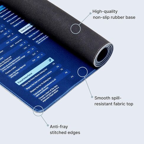 Excel Cheat Sheet Desk Pad - Large Mouse Pad and Keyboard Mat with Easy-Access Excel Shortcuts for Office Productivity, Waterproof Surface, Non-Slip Rubber Base, and Stitched Edges in Saudi Arabia