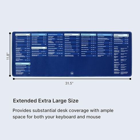Excel Cheat Sheet Desk Pad - Large Mouse Pad and Keyboard Mat with Easy-Access Excel Shortcuts for Office Productivity, Waterproof Surface, Non-Slip Rubber Base, and Stitched Edges in Saudi Arabia