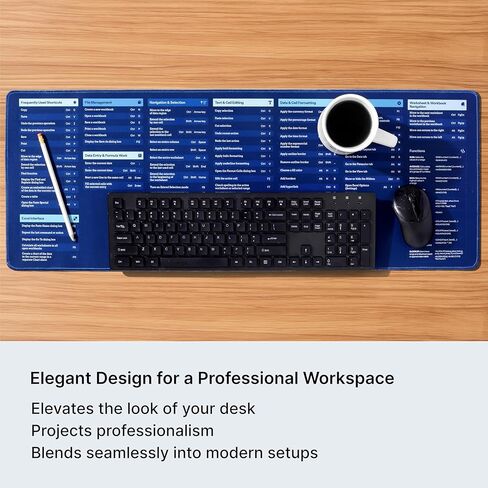Excel Cheat Sheet Desk Pad - Large Mouse Pad and Keyboard Mat with Easy-Access Excel Shortcuts for Office Productivity, Waterproof Surface, Non-Slip Rubber Base, and Stitched Edges in Saudi Arabia