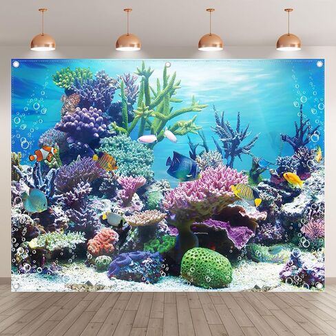 ZTHMOE 10x8ft Fabric Under The Sea Photography Backdrop Aquarium Underwater World Tropical Fish Coral Reef Background Mermaid Birthday Baby Shower Party Decorations Photo Banner Props in Kuwait