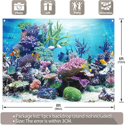 ZTHMOE 10x8ft Fabric Under The Sea Photography Backdrop Aquarium Underwater World Tropical Fish Coral Reef Background Mermaid Birthday Baby Shower Party Decorations Photo Banner Props in Kuwait