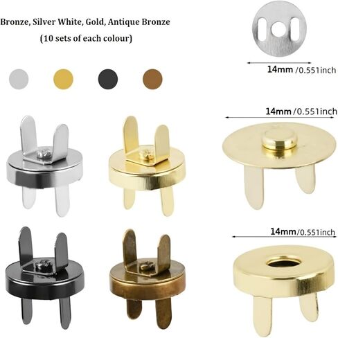 40Set 14mm Magnetic Button Clasps Set - Metal Snap Fasteners for Sewing, Crafts, Wallets, Bags, Clothes, Leather-4 Colors Durable & Versatile Sewing Supplies, Sewing Accessories, Craft S, Multicolor in Saudi Arabia