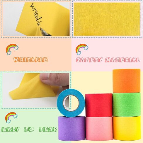 شريط رسامين ملون 1 بوصة 1/2 بوصة - شريط لاصق بألوان قوس قزح 14 حزمة × 16 ياردة - شريط ورقي متعدد الألوان لحرف الأطفال، وضع العلامات على الصناديق، ديكور أرضية الفصول الدراسية للمعلمين in Kuwait