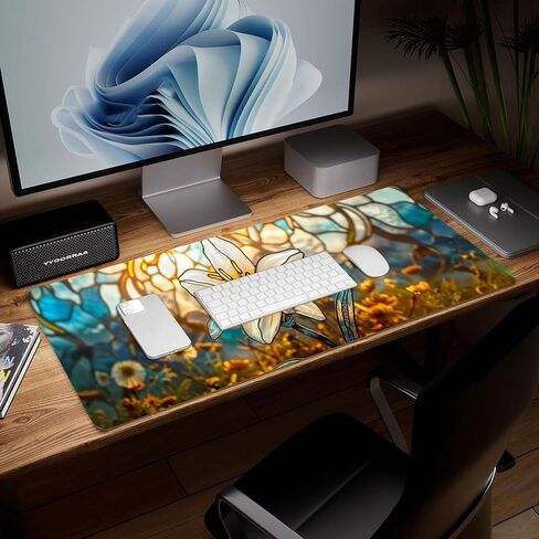Leather Flower Desk Pad, Colorful Art Mouse Pad Large Computer Keyboard Gaming Mousepad Waterproof Desktop Protector & Cover, Decorative PU Leather Laptop Mouse Mat Office Decor 7.87 x 9.84 inch C80 in Saudi Arabia