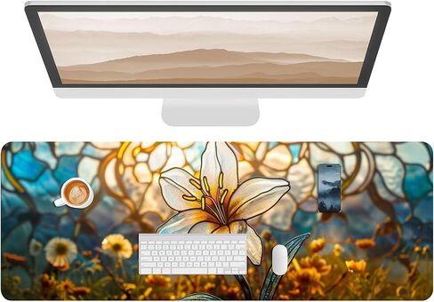 Leather Flower Desk Pad, Colorful Art Mouse Pad Large Computer Keyboard Gaming Mousepad Waterproof Desktop Protector & Cover, Decorative PU Leather Laptop Mouse Mat Office Decor 7.87 x 9.84 inch C80 in Saudi Arabia