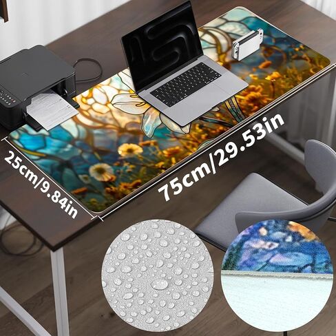 Leather Flower Desk Pad, Colorful Art Mouse Pad Large Computer Keyboard Gaming Mousepad Waterproof Desktop Protector & Cover, Decorative PU Leather Laptop Mouse Mat Office Decor 7.87 x 9.84 inch C80 in Saudi Arabia