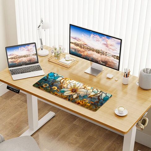 Leather Flower Desk Pad, Colorful Art Mouse Pad Large Computer Keyboard Gaming Mousepad Waterproof Desktop Protector & Cover, Decorative PU Leather Laptop Mouse Mat Office Decor 7.87 x 9.84 inch C80 in Saudi Arabia