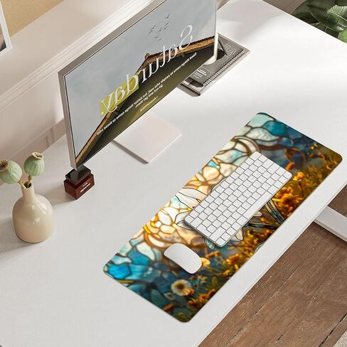 Leather Flower Desk Pad, Colorful Art Mouse Pad Large Computer Keyboard Gaming Mousepad Waterproof Desktop Protector & Cover, Decorative PU Leather Laptop Mouse Mat Office Decor 7.87 x 9.84 inch C80 in Saudi Arabia