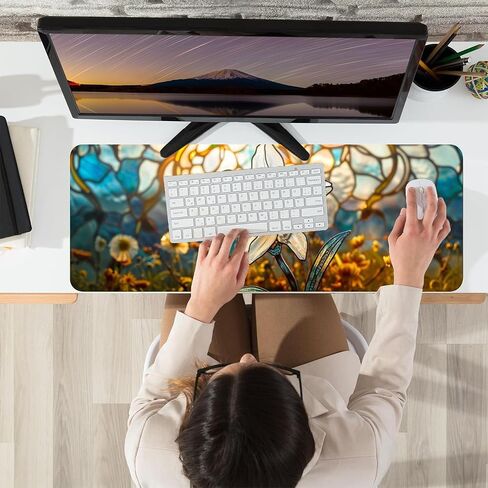 Leather Flower Desk Pad, Colorful Art Mouse Pad Large Computer Keyboard Gaming Mousepad Waterproof Desktop Protector & Cover, Decorative PU Leather Laptop Mouse Mat Office Decor 7.87 x 9.84 inch C80 in Saudi Arabia