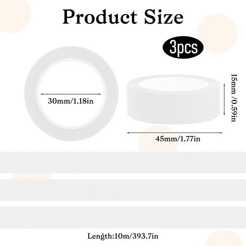 3 Rolls White Washi Tape Self-Adhesive Decorative Painters Tape 32 Feet x 0.6 Inch Washi Tapes Decorative Masking Tapes Duct Craft for Packaging Decor Journals Scrapbooks Planners DIY Gift in Kuwait