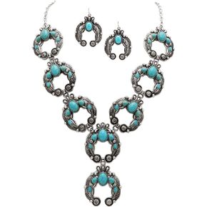 Rosemarie & Jubalee Women's Cowgirl Chic Western Style Colorful Howlite Stone Squash Blossoms Y-Drop Necklace Earrings Set, 24"+3" Extension in Kuwait