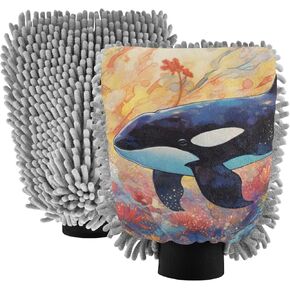 AIXIWAWA Car Wash Mitt Washing Glove Scratch Free Water Absorbent 2 Pack Medium Colored Orca Print in Saudi Arabia