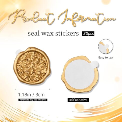 Nuvretk 30pcs Handmade Gold Wax Seal Stickers, 3D Sakura Cluster Design, Elegant Self-Adhesive Envelope Seals for Wedding, Birthday, Party, and Event Invitations in Saudi Arabia