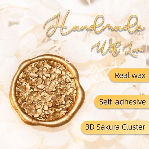 Nuvretk 30pcs Handmade Gold Wax Seal Stickers, 3D Sakura Cluster Design, Elegant Self-Adhesive Envelope Seals for Wedding, Birthday, Party, and Event Invitations in Saudi Arabia