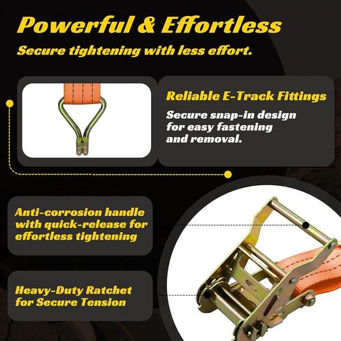 6 عبوات من أشرطة السقاطة شديدة التحمل مقاس 2 × 15 بوصة - قوة كسر 4500 رطل - أشرطة ربط مع خطافات على شكل حرف J للشاحنات والمقطورات والدراجات النارية والبضائع (برتقالي) in Kuwait