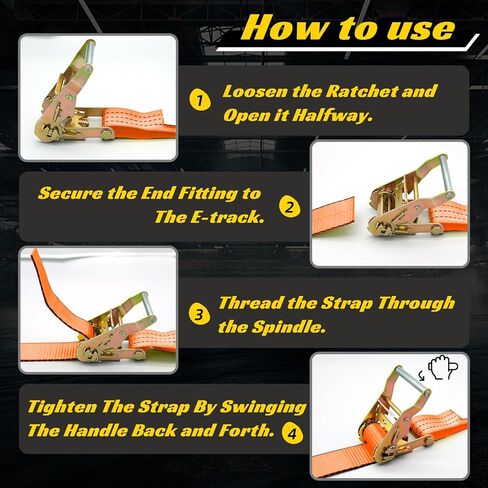 6 عبوات من أشرطة السقاطة شديدة التحمل مقاس 2 × 15 بوصة - قوة كسر 4500 رطل - أشرطة ربط مع خطافات على شكل حرف J للشاحنات والمقطورات والدراجات النارية والبضائع (برتقالي) in Kuwait