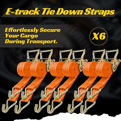 6 عبوات من أشرطة السقاطة شديدة التحمل مقاس 2 × 15 بوصة - قوة كسر 4500 رطل - أشرطة ربط مع خطافات على شكل حرف J للشاحنات والمقطورات والدراجات النارية والبضائع (برتقالي) in Kuwait